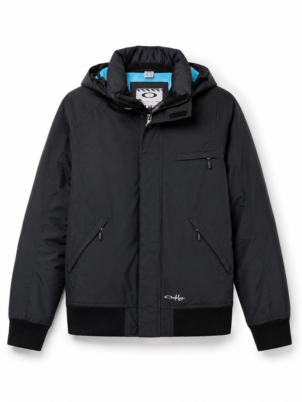 Vintage Y2K Oakley Hooded Snow/Ski Bomber Jacket Black Teal Lined Small
